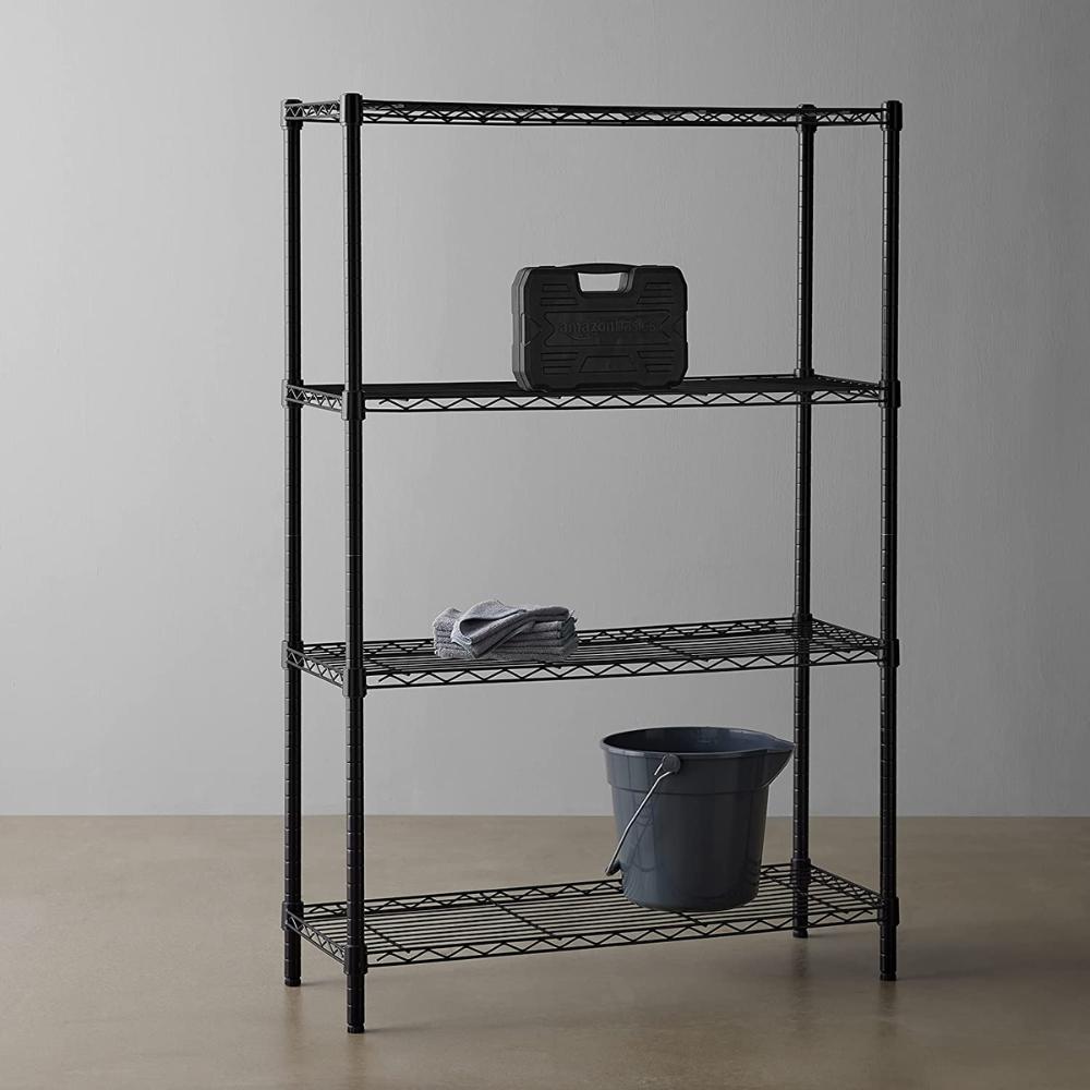 A four shelf steel wire garage shelving unit